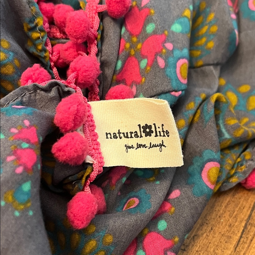 Gray Infinity Scarf with Pink and Yellow Floral Design - Picture 2 of 4